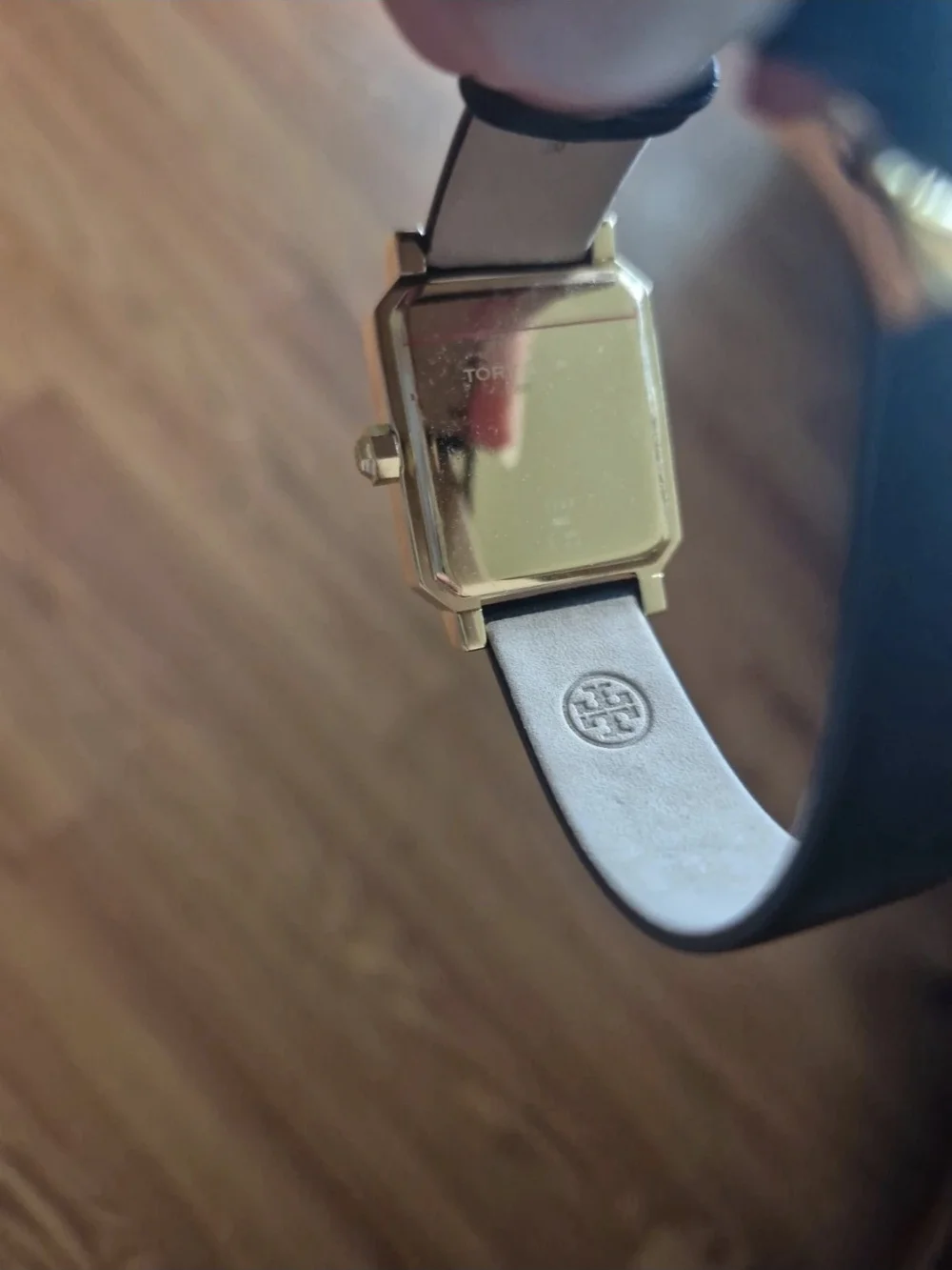 Tory Burch Women's Black Leather Strap Gold-Tone Watch
